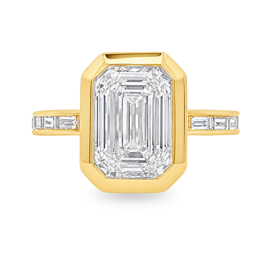 14K Yellow Gold - Lab Grown Emerald Cut Diamond Bezel Set Ring