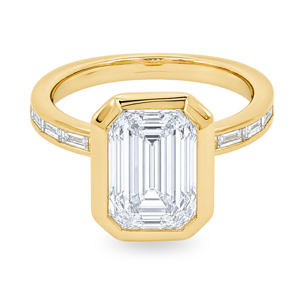 14K Yellow Gold - Lab Grown Emerald Cut Diamond Bezel Set Ring