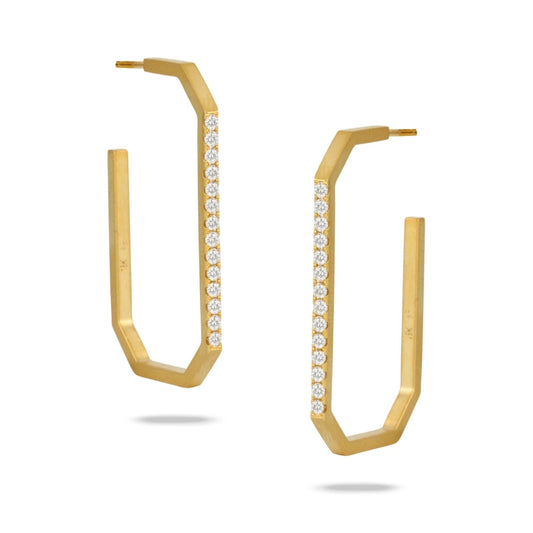 18K Yellow Gold - Doves Fibonacci Diamond Geometric Hoops - J35015