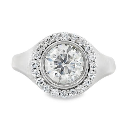 14K White Gold - Bezel Set Diamond Ring - J30378
