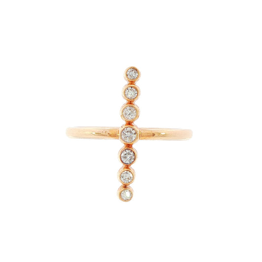 14K Rose gold ring with a vertical bar of bezel set diamonds. Item J31309 - ABC Jewelry Co. 