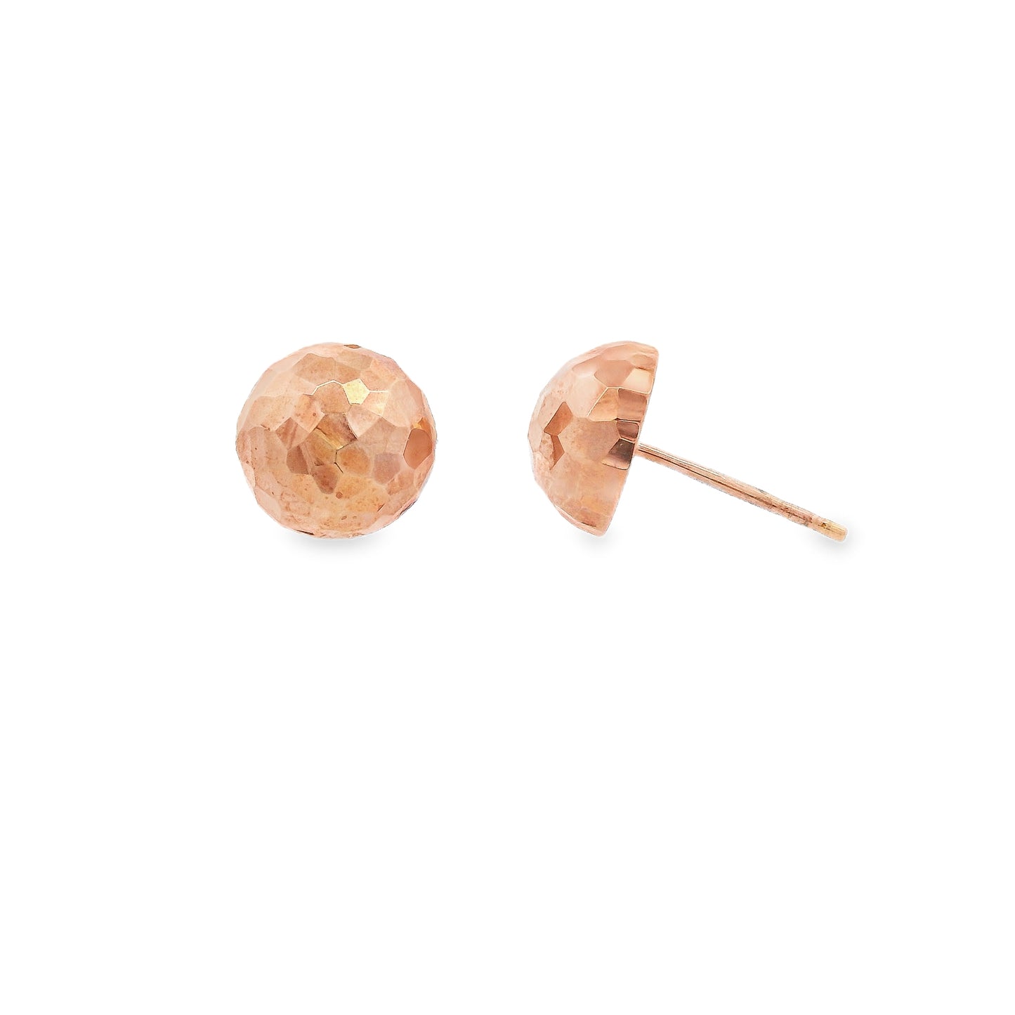 14K Rose gold faceted disco ball style stud earrings. Item J31810 - ABC Jewelry Co