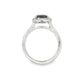 14K White gold ring set with a round green sapphire surrounded by a halo of round diamonds. Item, J31925 - ABC Jewelry Co.