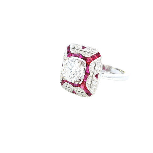 18kt White Gold Diamond & Ruby Art Deco Ring - J32018