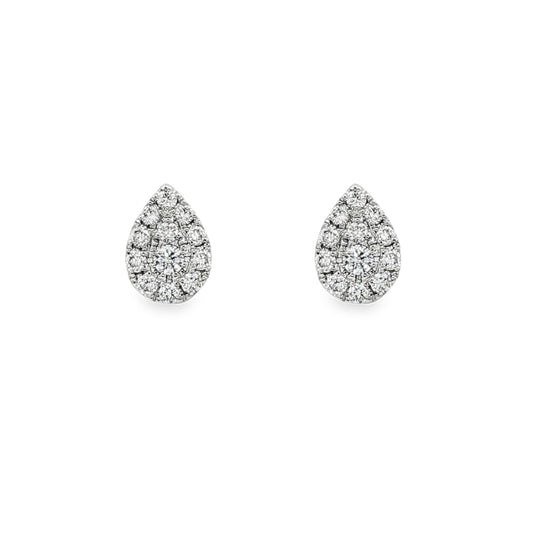 14K White gold earrings set with round brilliant diamonds set in a pear shape setting. Item J32154 - ABC Jewelry Co. 