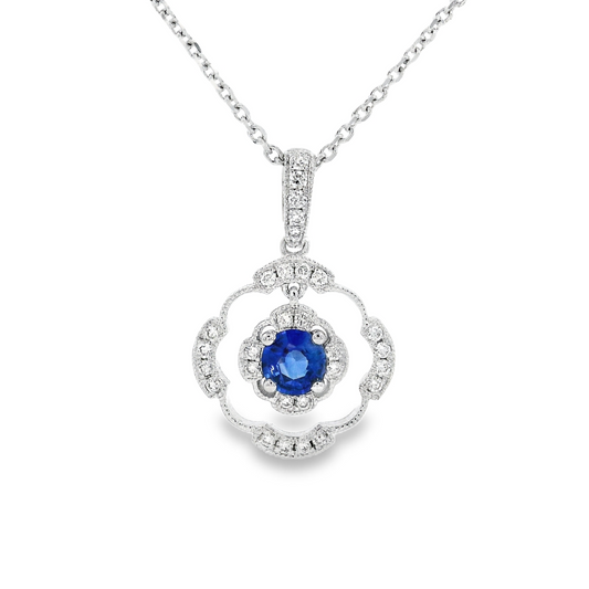14K White Gold - Sapphire & Diamond Pendant - J32939