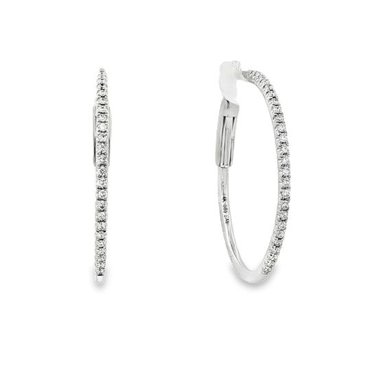 14K White gold hoop earrings set with round brilliant diamonds. Item J33376 - ABC Jewelry Co. 