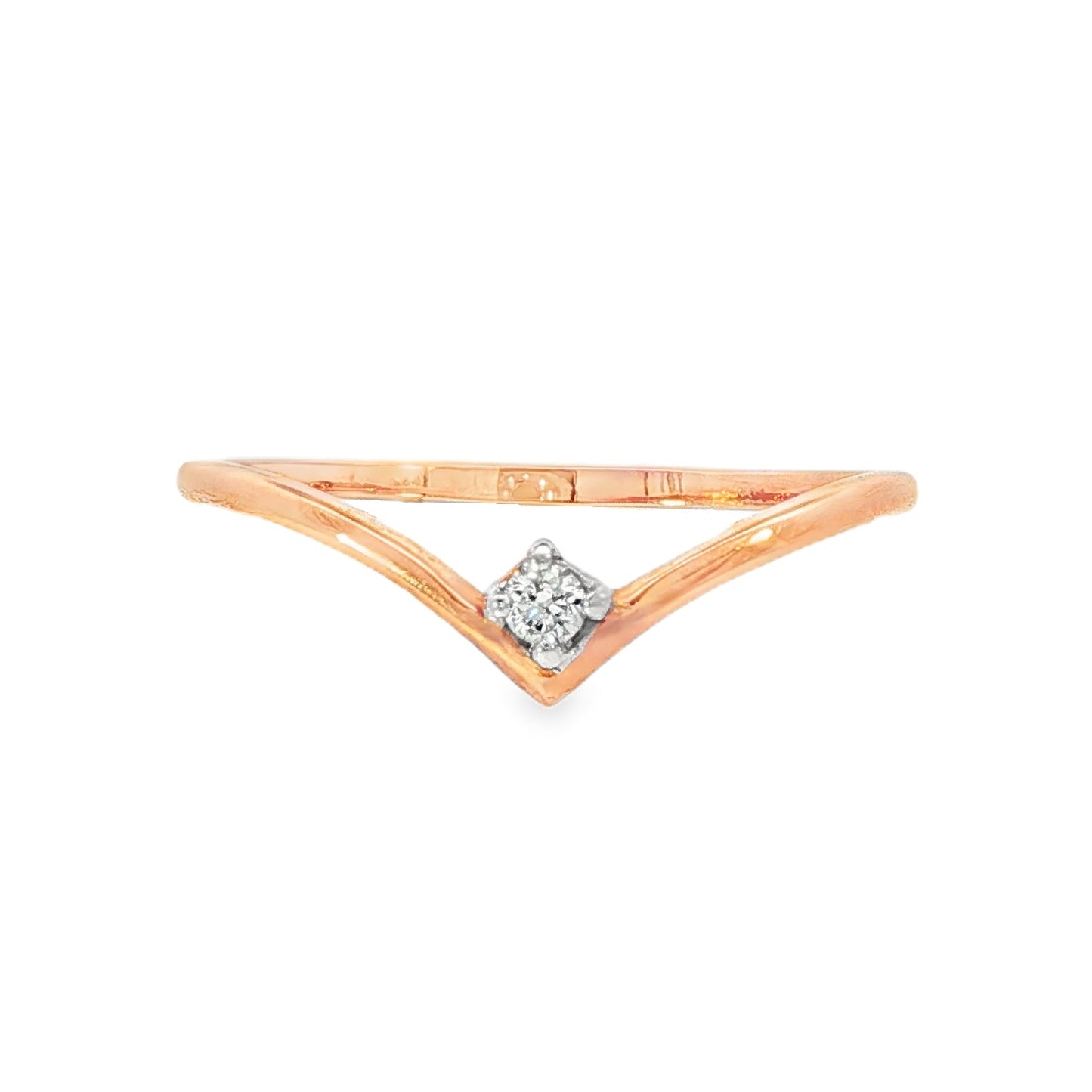 18K Rose gold chevron band set with one round brilliant diamond. Item J33430 - ABC Jewelry Co. 