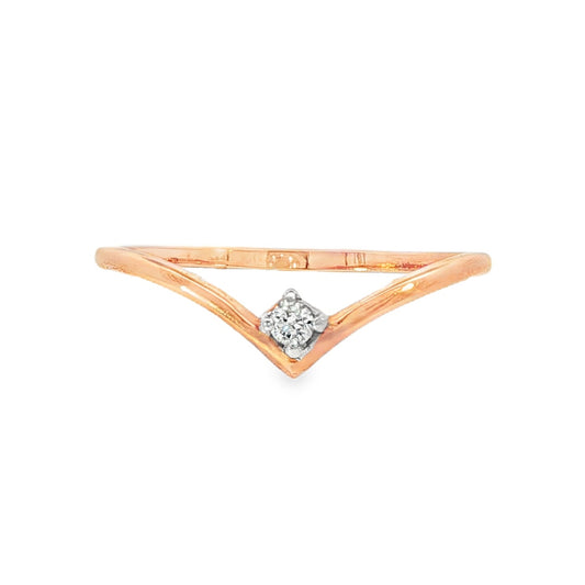 18K Rose gold chevron band set with one round brilliant diamond. Item J33430 - ABC Jewelry Co. 