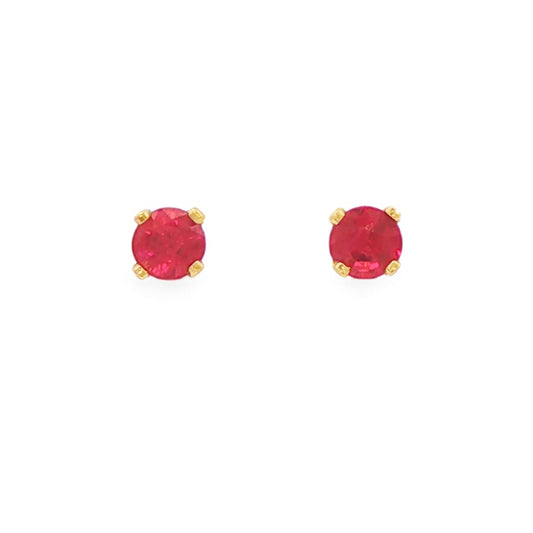 14K Yellow gold stud earrings set with round rubies. Item J34286 - ABC Jewelry Co.