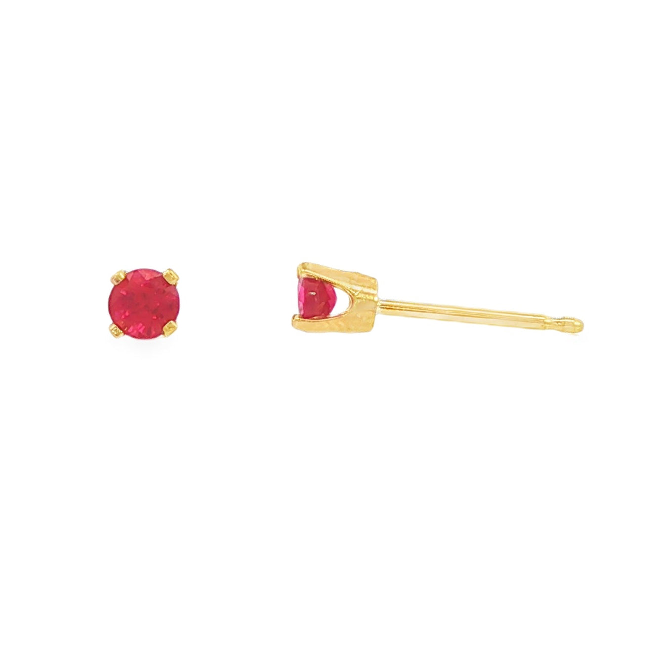 14K Yellow gold stud earrings set with round rubies. Item J34286 - ABC Jewelry Co.