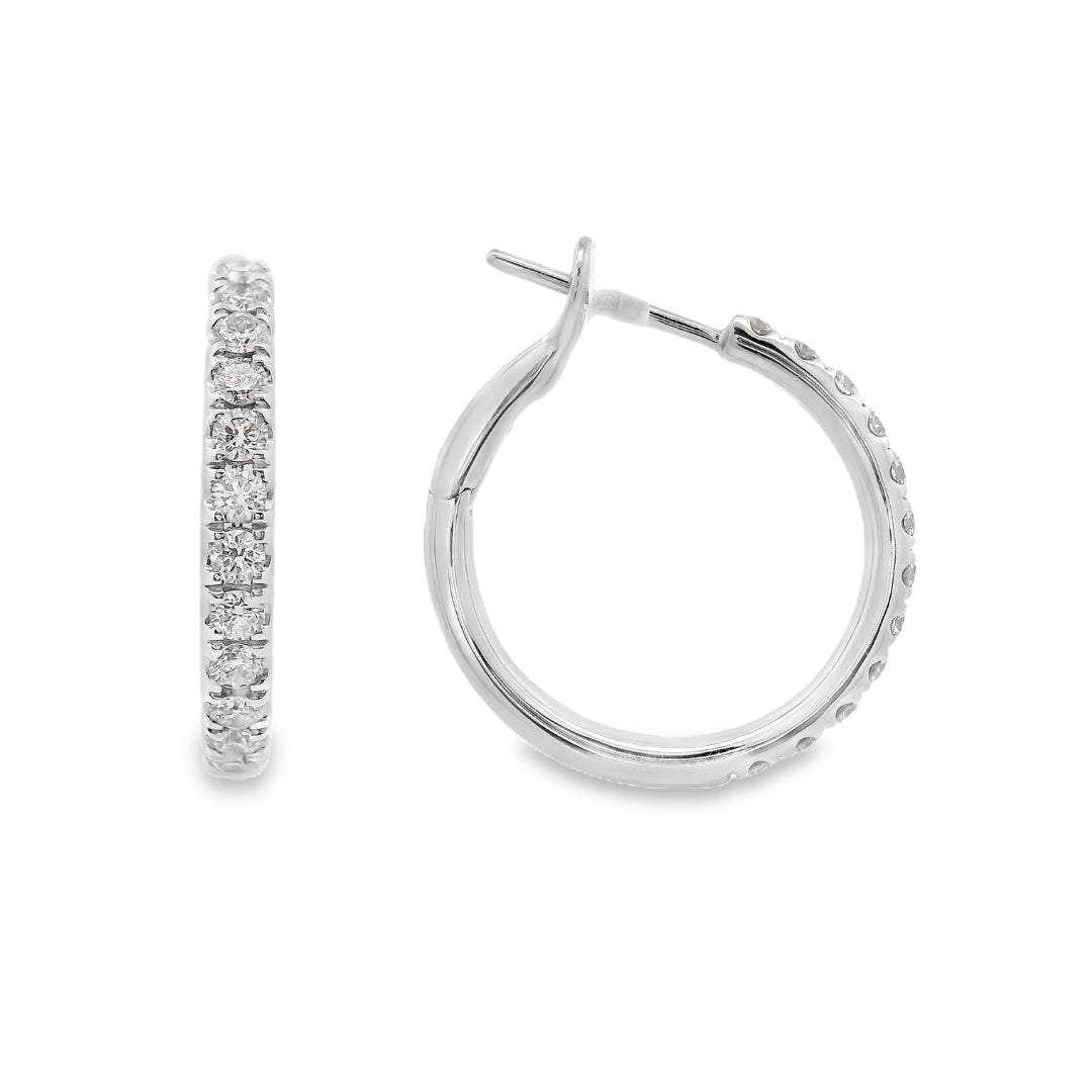 18K White gold hoop earrings set with round brilliant diamonds - item J34449, ABC Jewelry Co. 