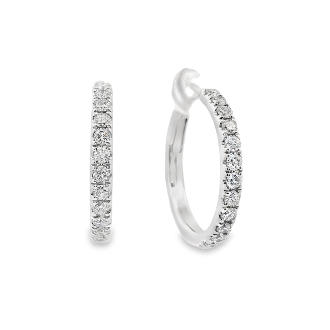 18K White gold hoop earrings set with round brilliant diamonds - item J34449, ABC Jewelry Co. 