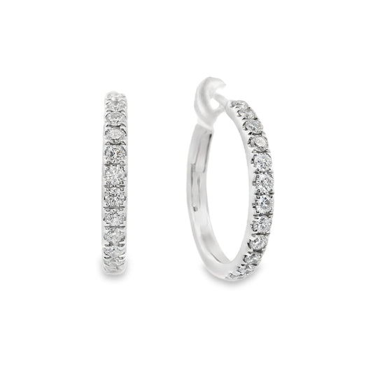 18K White gold hoop earrings set with round brilliant diamonds - item J34449, ABC Jewelry Co. 