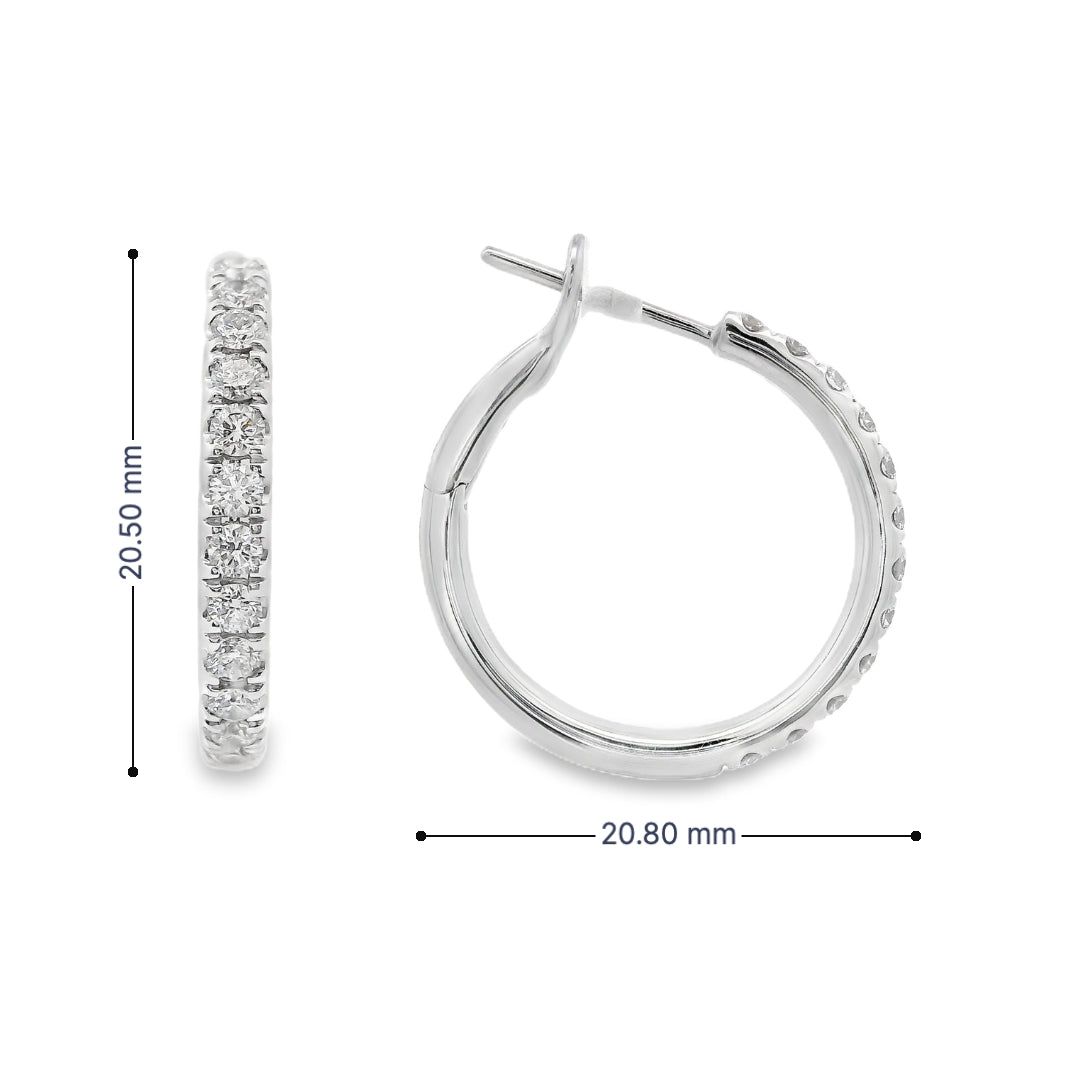 18K White gold hoop earrings set with round brilliant diamonds - item J34449, ABC Jewelry Co. 