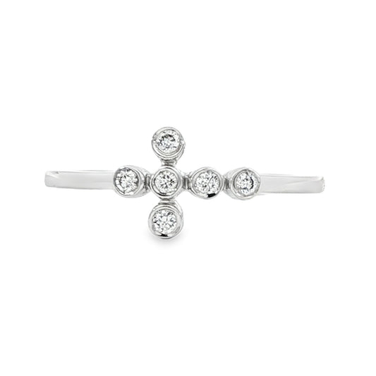 14K White gold ring with asymmetrical bezel set round diamonds. Item J34457 - ABC Jewelry Co