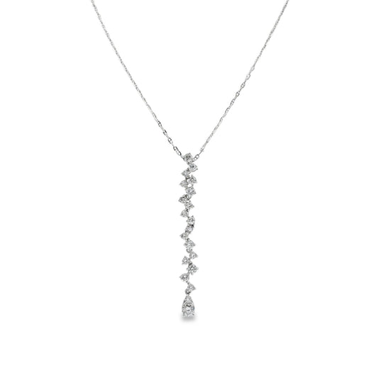 14K White gold necklace with diamond cascade pendant featuring round brilliant diamonds, item J34752 - ABC Jewelry Co