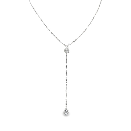 14K White Gold - Diamond Y Drop Necklace - J34763