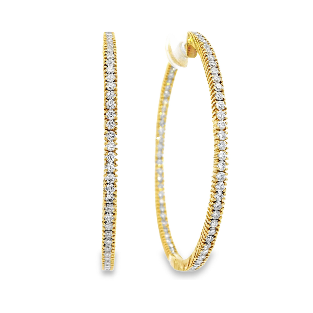 18K Yellow Gold - Diamond Hoop Earrings - J34870