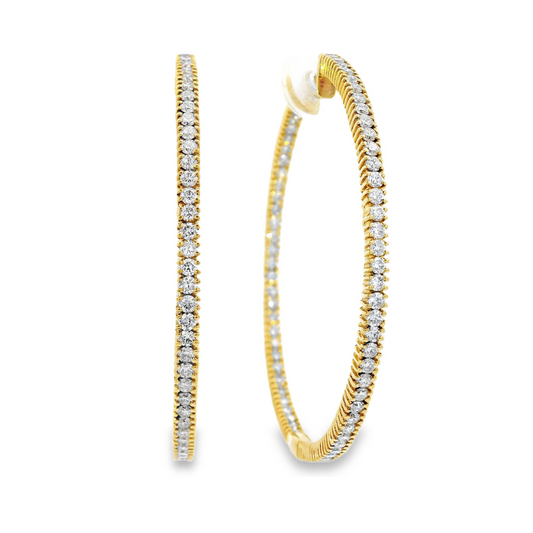 18K Yellow Gold - Diamond Hoop Earrings - J34870