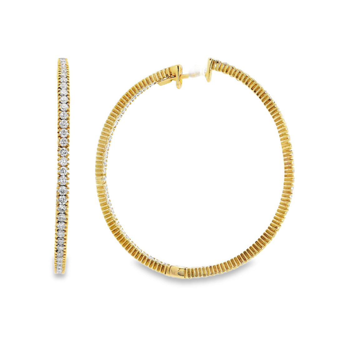 18K Yellow Gold - Diamond Hoop Earrings - J34870