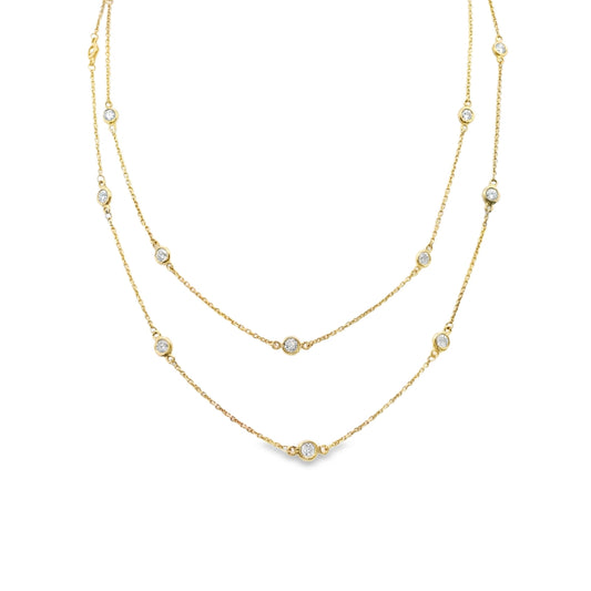 14K Yellow gold necklace in the Diamonds By The Yard style with bezel set diamonds, item J34929 - ABC Jewelry Co