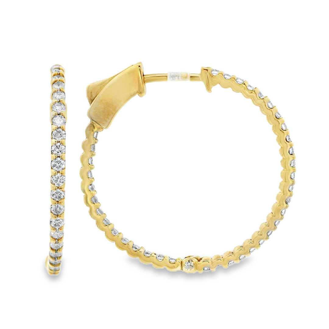 14K Yellow Gold - Diamond Hoop Earrings - J34997