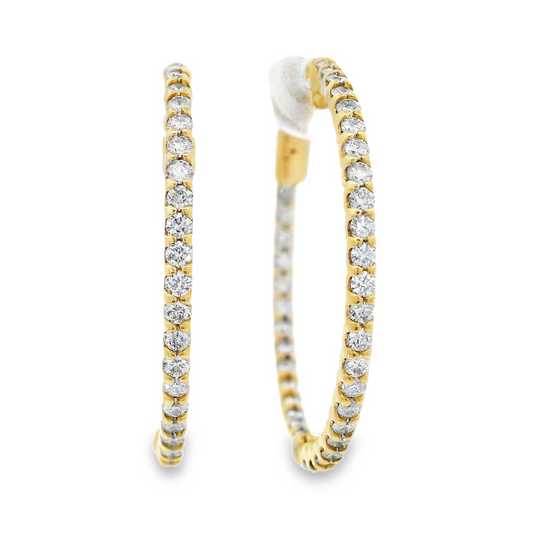 14K Yellow Gold - Diamond Hoop Earrings - J34997