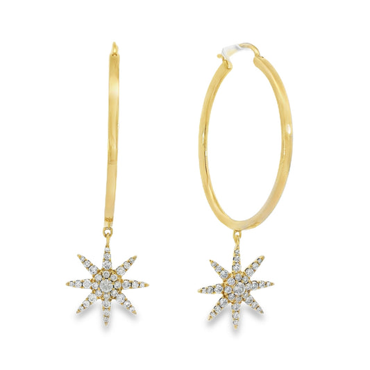 18K Yellow Gold - Doves Celestial Hoop Earring - J35003