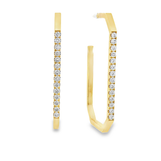 18K Yellow Gold - Diamond Geometric Hoops - J35015