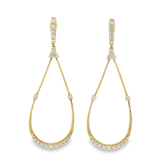 18K Yellow Gold - Diamond Dangle Earrings - J35062