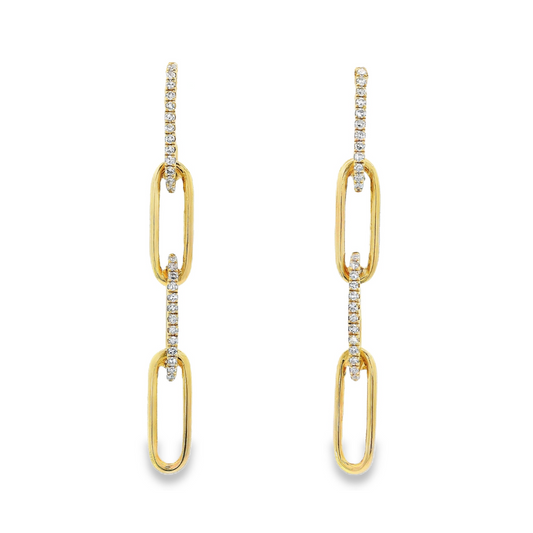 14K Yellow Gold - Diamond Link Dangle Earrings - J36280