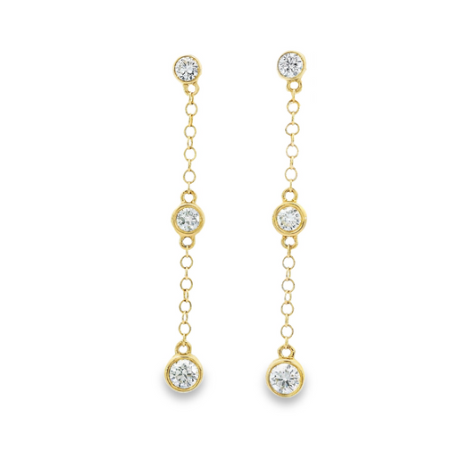 18K Yellow Gold - Diamond Dangle Earrings - J36391