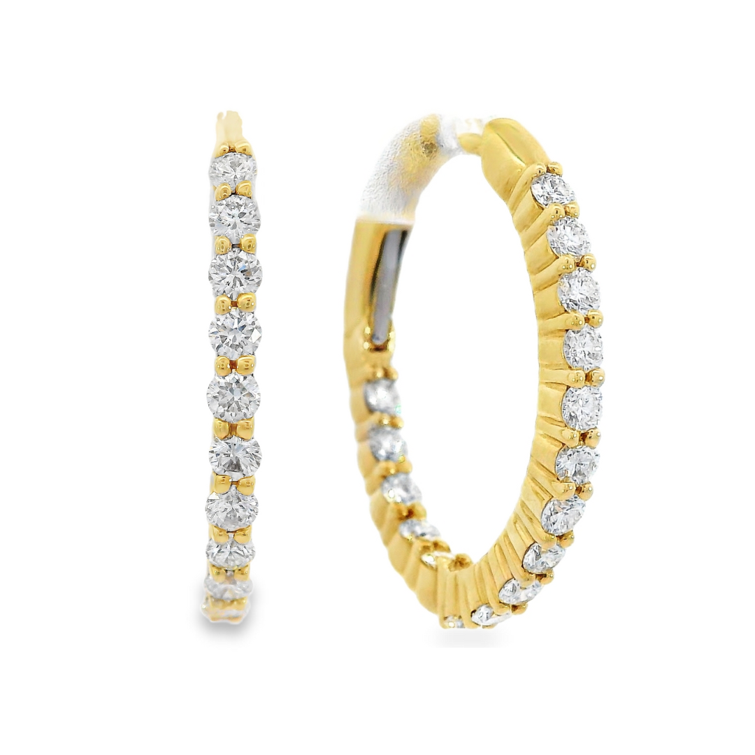 14K Yellow Gold - Diamond Hoop Earrings - J35236