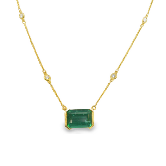 14K Yellow Gold - Emerald Necklace - J35297