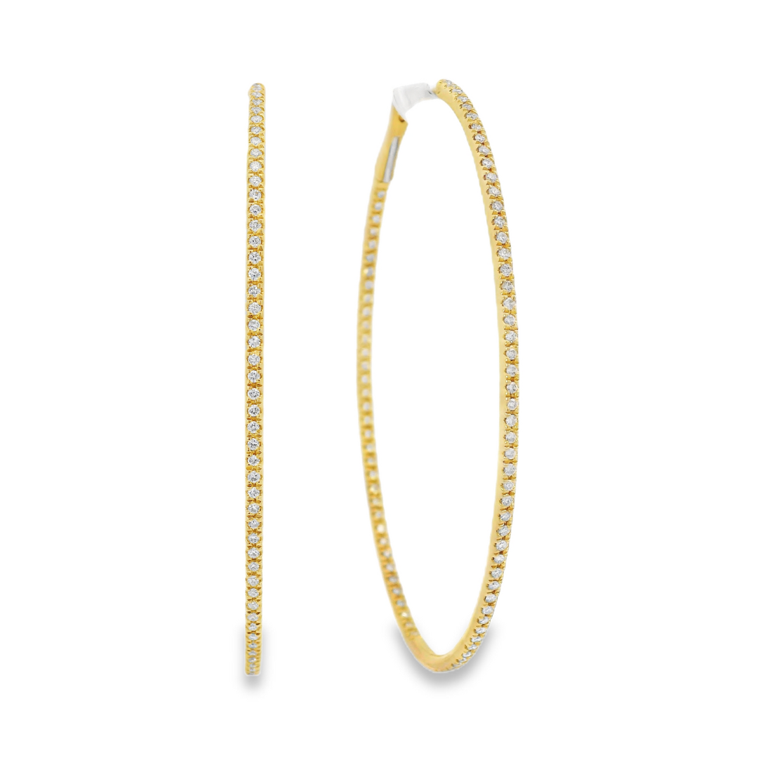 18K Yellow Gold - Diamond Oval Hoop Earrings - J37482