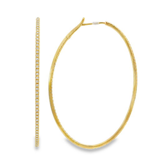 18K Yellow Gold - Diamond Oval Hoop Earrings - J37482