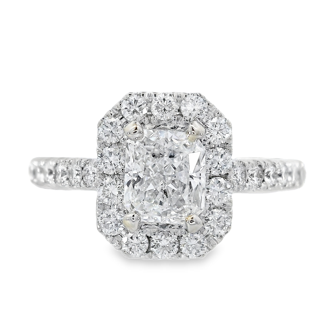 18K White Gold - Radiant Cut Diamond Halo Engagement Ring - J35249