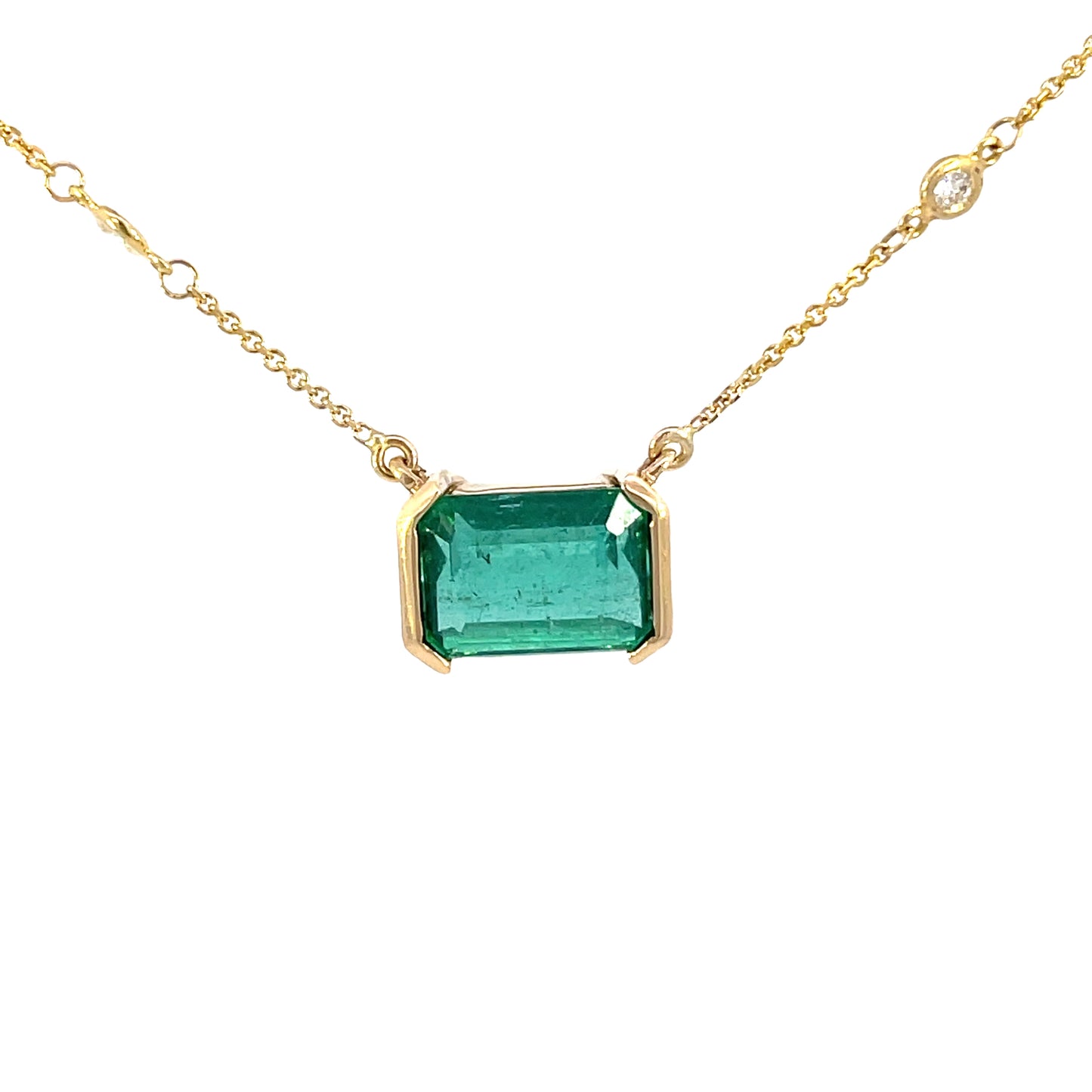 Emerald cut Emerald and Diamonds by the yard necklace-J35297