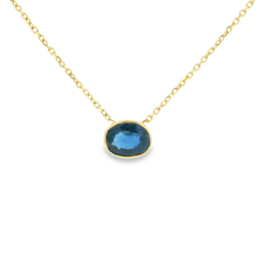 14K Yellow Gold - Oval Blue Sapphire Necklace - J35341