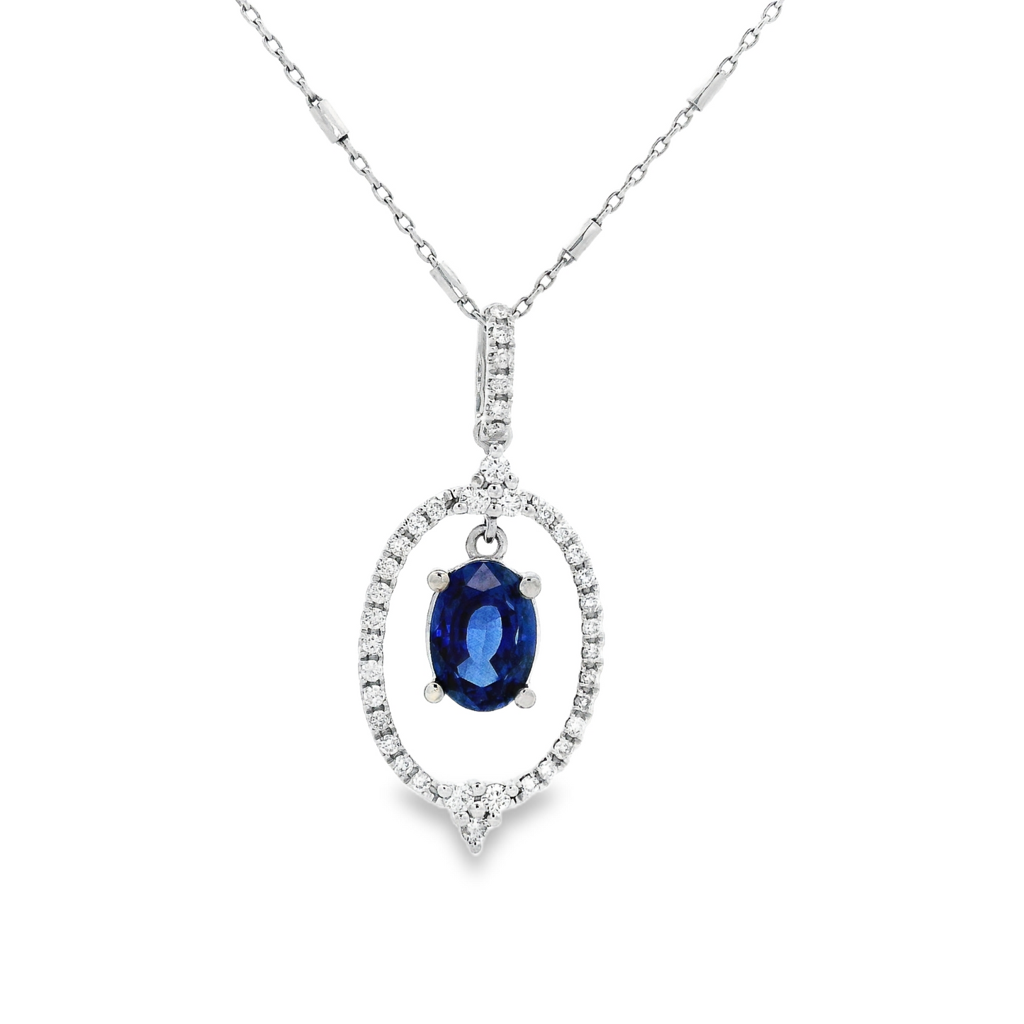 14K White Gold - Oval Sapphire Pendant - J35437
