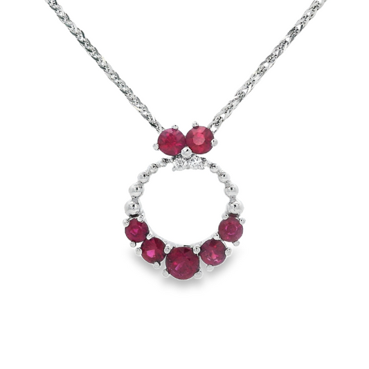 14K White Gold - Ruby & Diamond Pendant - J35638