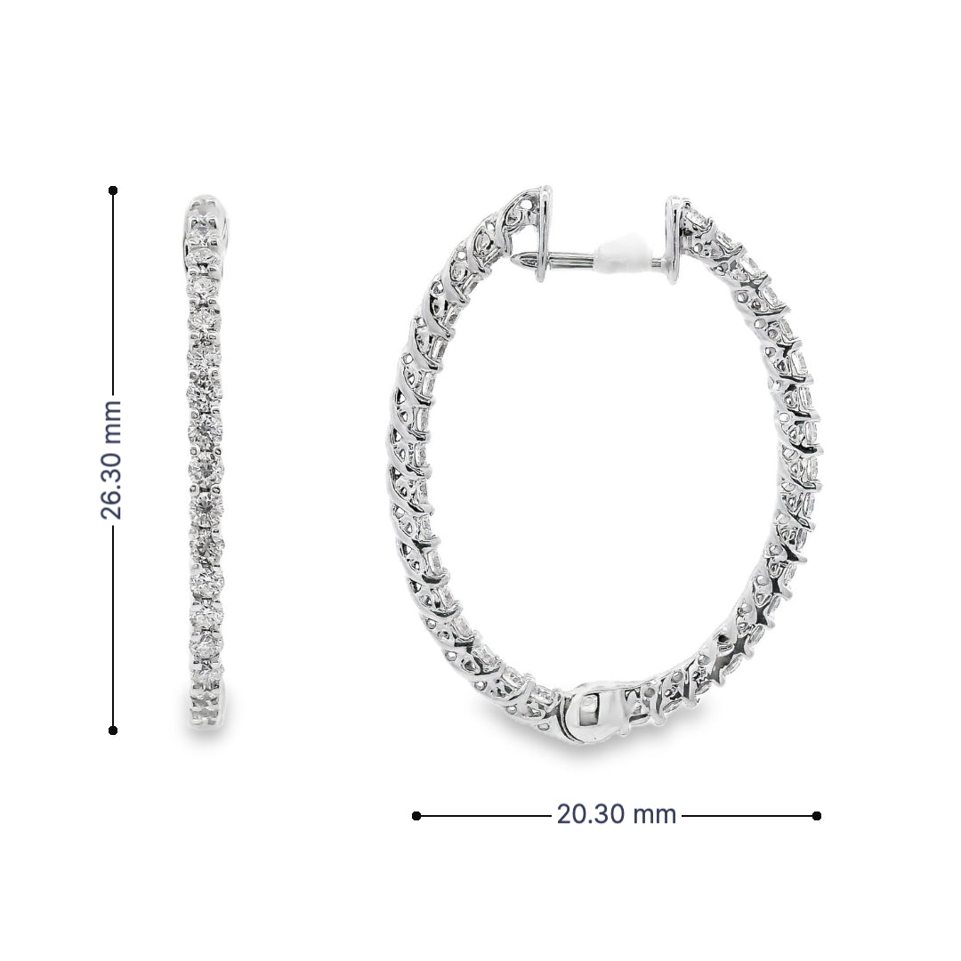 18K White gold delicate hoop earrings set with round brilliant diamonds - item J35792, ABC Jewelry Co