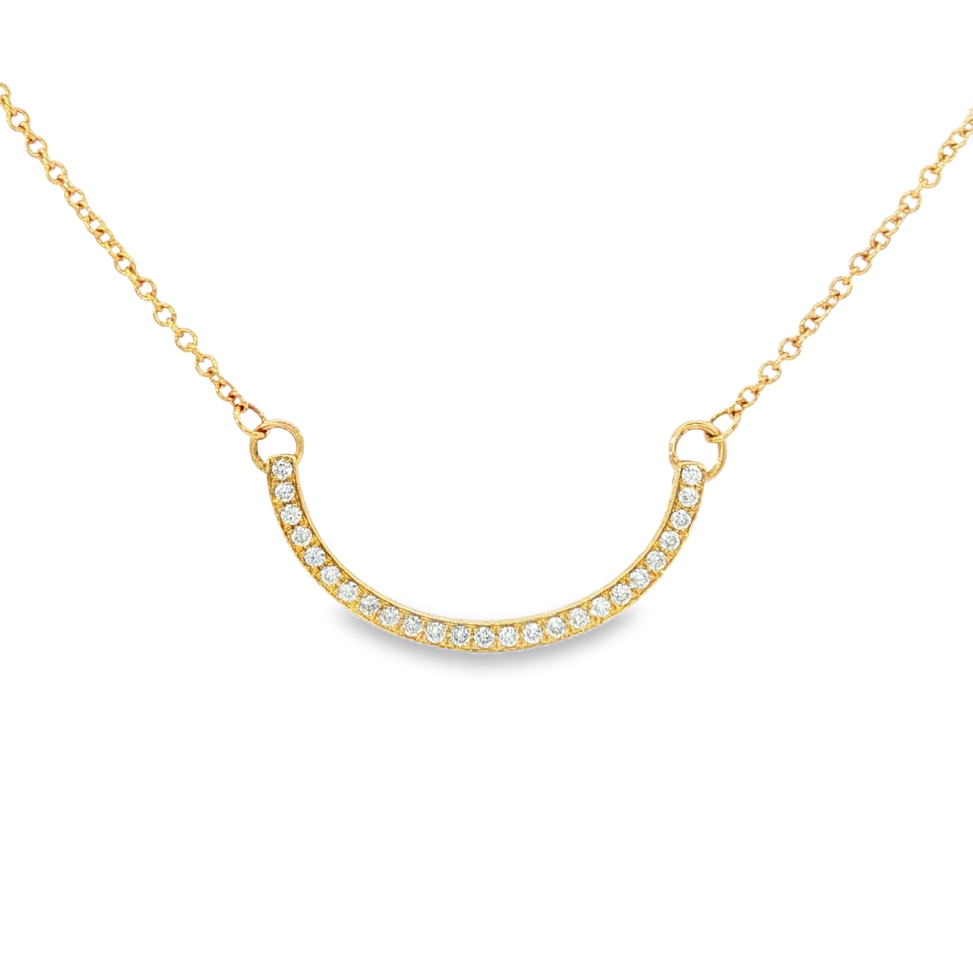 18K Yellow gold necklace with curved diamond bar. Item J34410 - ABC Jewelry Co.