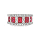 18K White gold ring set with emerald cut rubies and princess cut diamonds. Item J35824 - ABC Jewelry Co. 