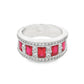 18K White gold ring set with emerald cut rubies and princess cut diamonds. Item J35824 - ABC Jewelry Co. 