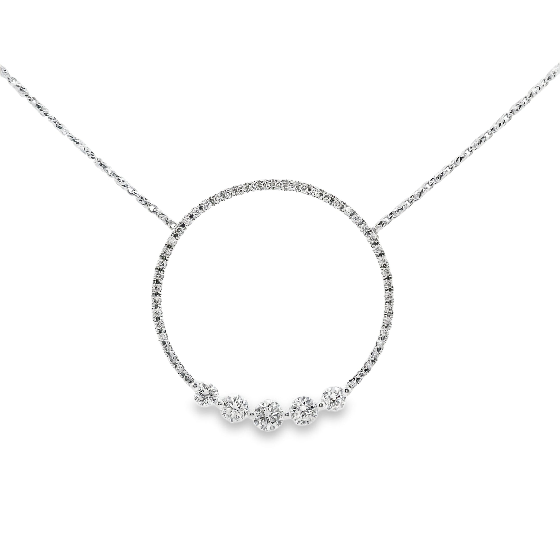 14K White gold circle pendant set with round brilliant diamonds - ABC Jewelry