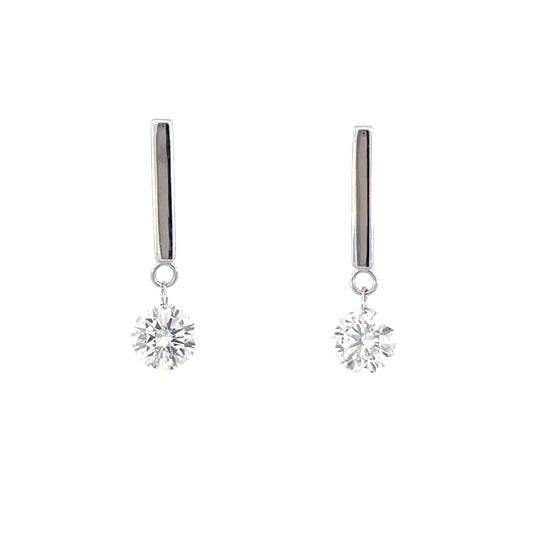 14K White Gold Diamond Dangle Earrings - J35892