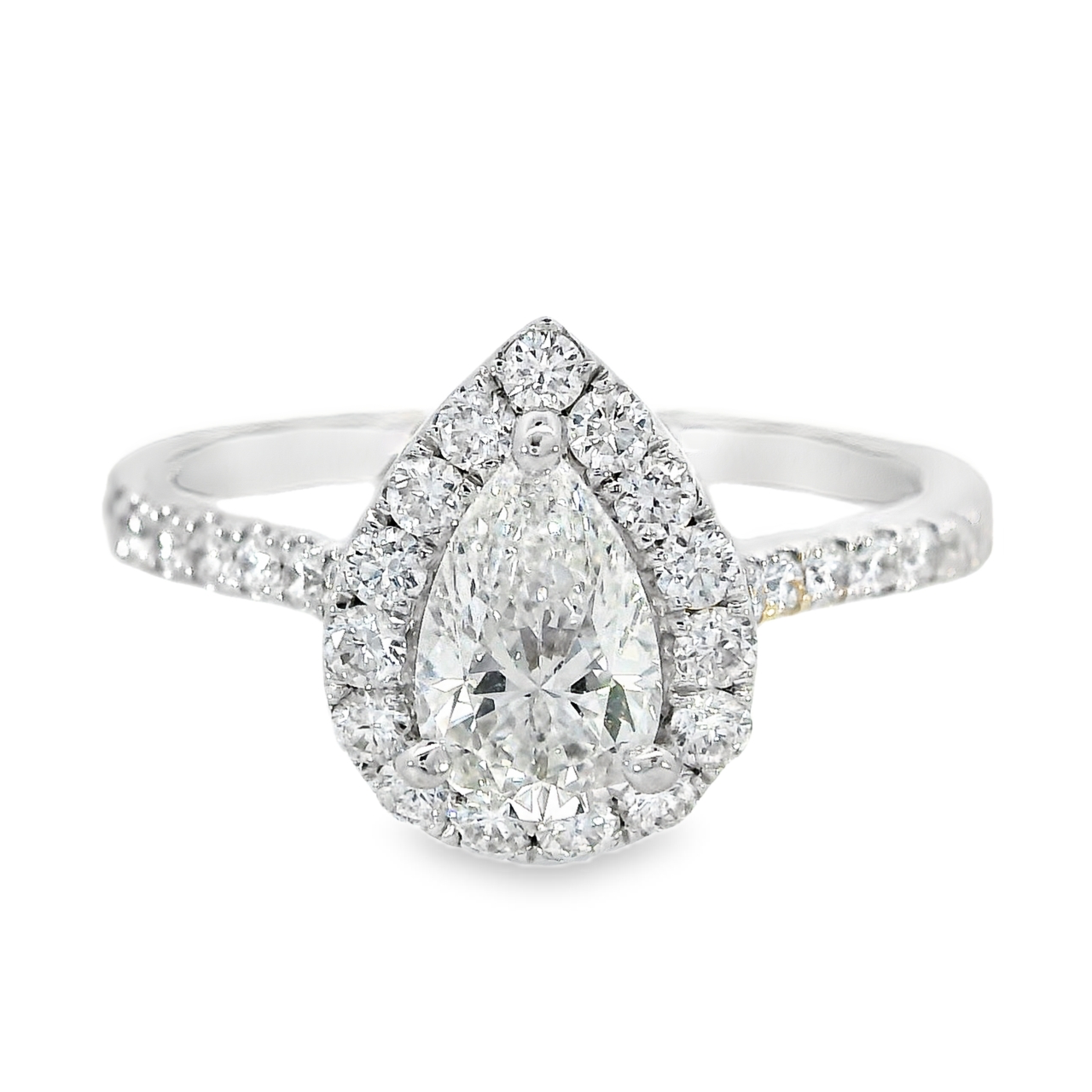 18K White Gold - Pear Shape Diamond Ring - J35948