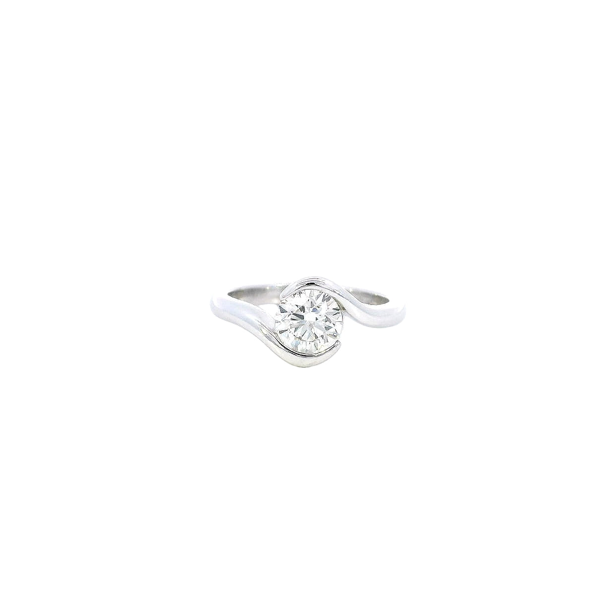 14kt White Gold Half Bezel Ring - J36002